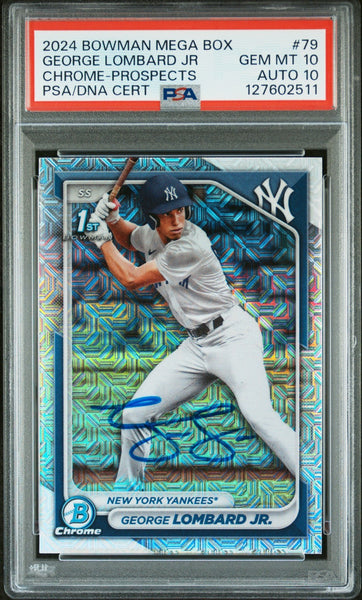GEORGE LOMBARD JR SIGNED 2024 BOWMAN CHROME MOJO REFRACTOR 1ST RC PSA 10 AUTO 10