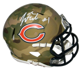 JUSTIN FIELDS AUTOGRAPHED SIGNED CHICAGO BEARS CAMO SPEED MINI HELMET BECKETT
