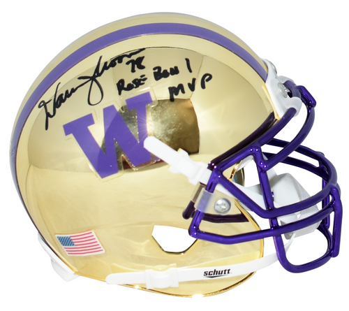 WARREN MOON SIGNED WASHINGTON HUSKIES CHROME MINI HELMET W/ 78 ROSE BOWL MVP
