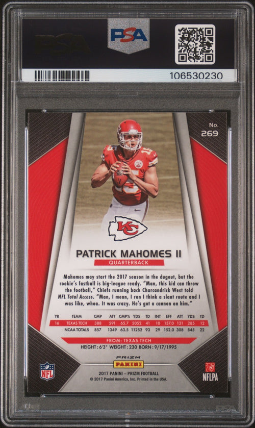 PATRICK MAHOMES SIGNED 2017 PANINI PRIZM ROOKIE #269 RC PSA 9 AUTO 10