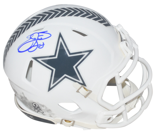 EMMITT SMITH SIGNED DALLAS COWBOYS SALUTE TO SERVICE 3 SPEED MINI HELMET BECKETT