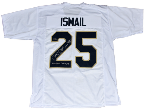 RAGHIB ROCKET ISMAIL SIGNED NOTRE DAME IRISH #25 WHITE JERSEY W/ 88 NATL CHAMPS