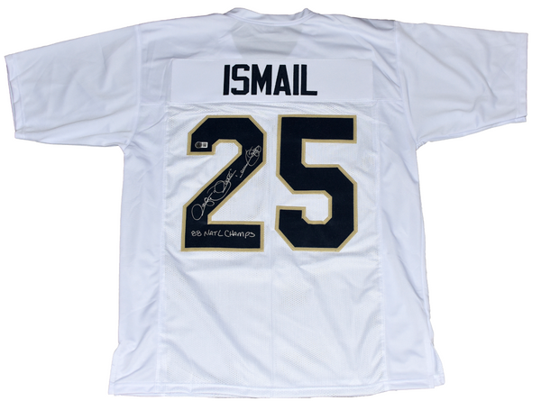 RAGHIB ROCKET ISMAIL SIGNED NOTRE DAME IRISH #25 WHITE JERSEY W/ 88 NATL CHAMPS