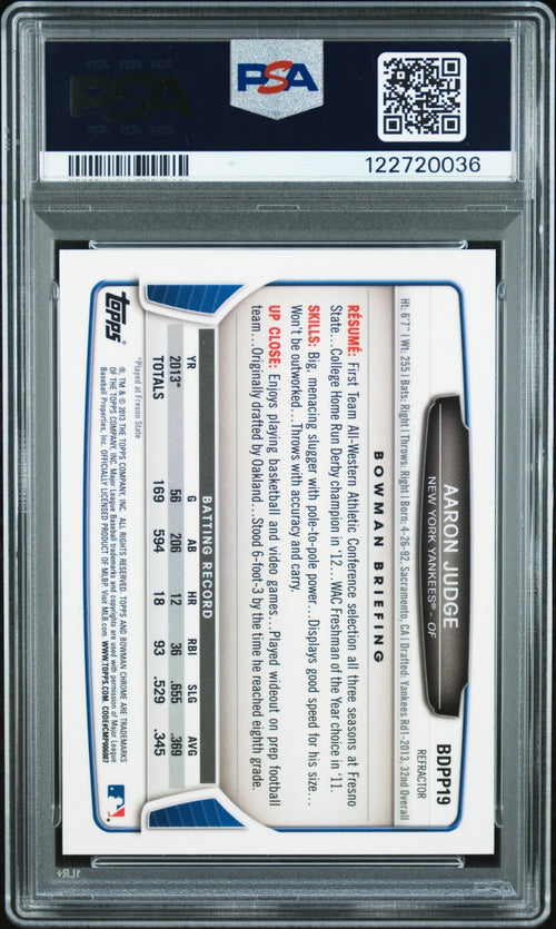 AARON JUDGE SIGNED 2013 1st BOWMAN CHROME REFRACTOR RC PSA AUTO 10 W/ ALL RISE