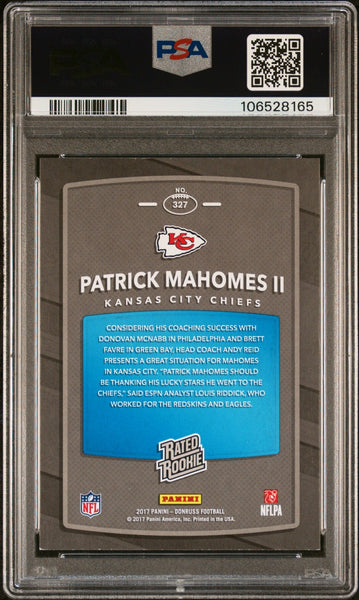 PATRICK MAHOMES SIGNED 2017 PANINI DONRUSS RATED ROOKIE #327 PSA AUTO 10