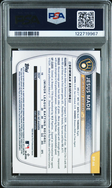 JESUS MADE SIGNED 2025 BOWMAN PAPER 1ST ROOKIE RC GEM MINT PSA 10 AUTO 10
