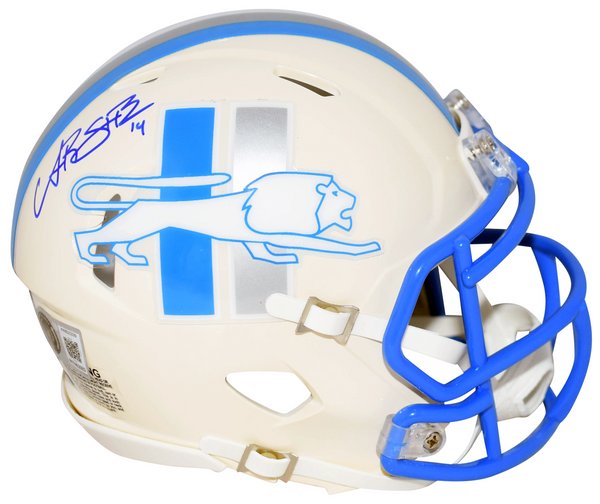 AMON-RA ST BROWN SIGNED DETROIT LIONS RETRO SPEED MINI HELMET BECKETT
