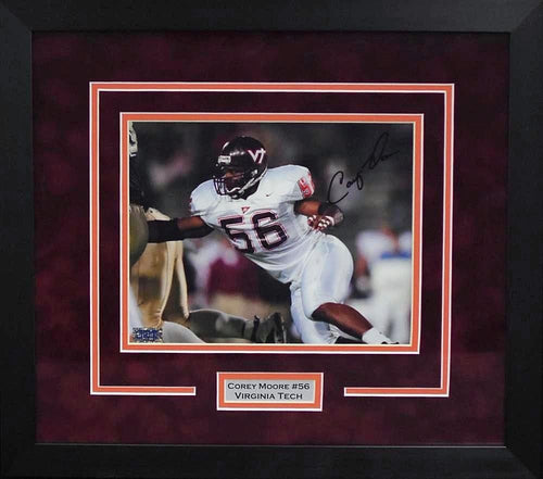COREY MOORE AUTOGRAPHED VIRGINIA TECH HOKIES 8x10 FRAMED PHOTO COA