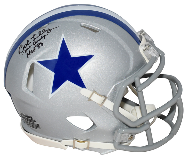 BOB LILLY SIGNED DALLAS COWBOYS THROWBACK MINI HELMET W/ MR COWBOY & HOF 80