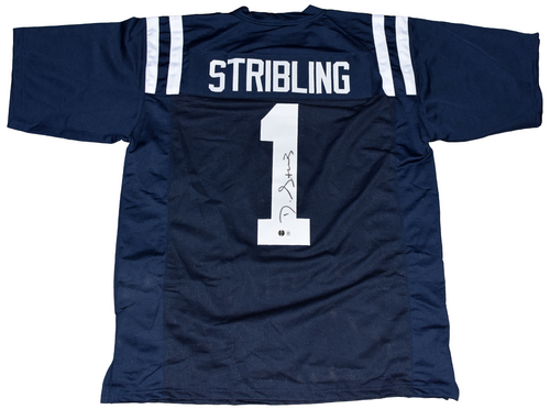 DE'ZHAUN STRIBLING SIGNED OLE MISS MISSISSIPPI REBELS #1 NAVY JERSEY BECKETT