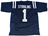 DE'ZHAUN STRIBLING SIGNED OLE MISS MISSISSIPPI REBELS #1 NAVY JERSEY BECKETT