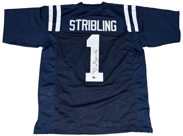 DE'ZHAUN STRIBLING SIGNED OLE MISS MISSISSIPPI REBELS #1 NAVY JERSEY BECKETT