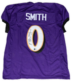 ROQUAN SMITH SIGNED BALTIMORE RAVENS #0 PURPLE GAME CUT JERSEY BECKETT
