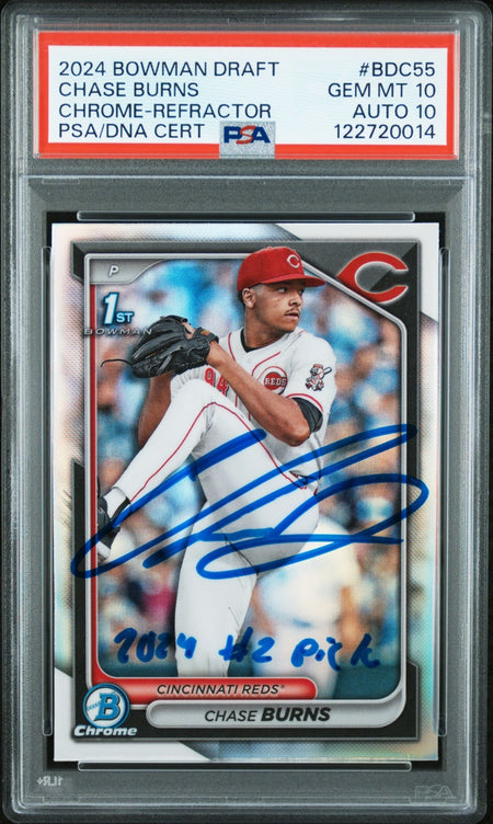 CHASE BURNS SIGNED 2024 BOWMAN DRAFT 1ST ROOKIE RC PSA AUTO AUTHENTIC