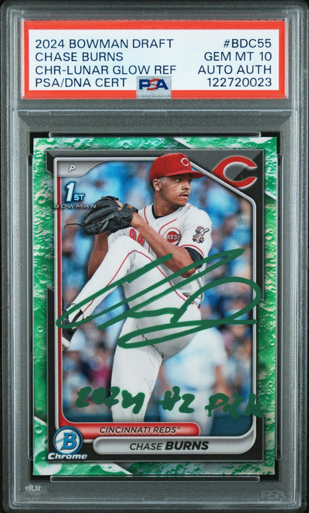 CHASE BURNS SIGNED 2024 BOWMAN DRAFT 1ST ROOKIE RC PSA AUTO AUTHENTIC