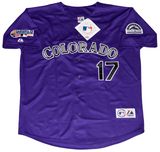 TODD HELTON SIGNED COLORADO ROCKIES #17 PURPLE MAJESTIC JERSEY W/ HOF 24