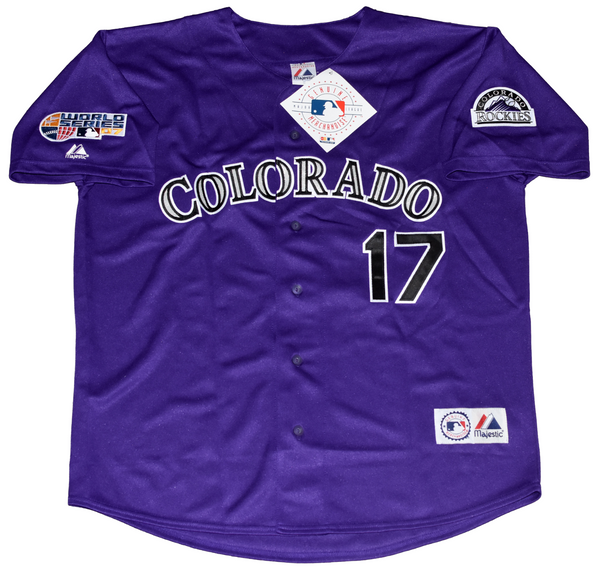 TODD HELTON SIGNED COLORADO ROCKIES #17 PURPLE MAJESTIC JERSEY W/ HOF 24