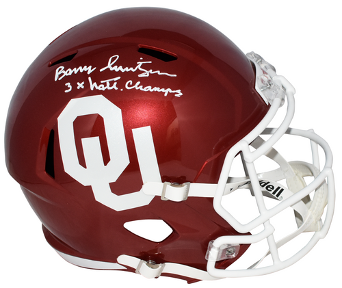 BARRY SWITZER SIGNED OKLAHOMA SOONERS FULL SIZE SPEED HELMET W/ 3X NATL CHAMPS