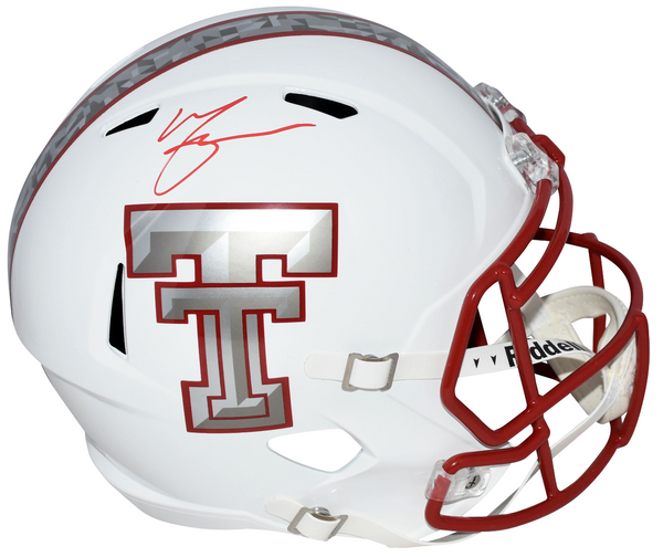 MICHAEL CRABTREE SIGNED TEXAS TECH RED RAIDERS GALVANICED FULL SIZE HELMET BAS