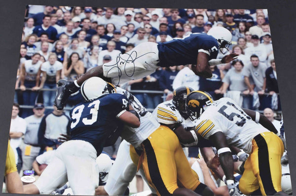 LARRY JOHNSON AUTOGRAPHED PENN STATE NITTANY LIONS VS IOWA 16x20 PHOTO JSA