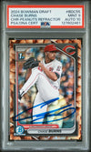 CHASE BURNS SIGNED 2024 BOWMAN CHROME PEANUTS REFRACTOR SSP 1ST RC PSA 9 AUTO 10