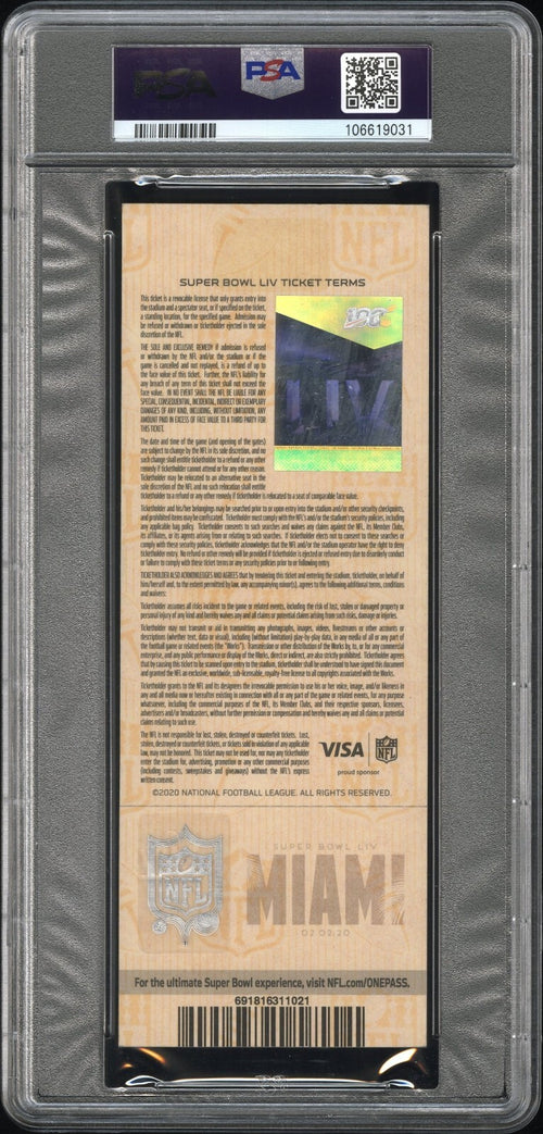 PATRICK MAHOMES SIGNED 2020 SUPER BOWL LIV 54 GREEN TICKET CHIEFS 49ERS PSA AUTO