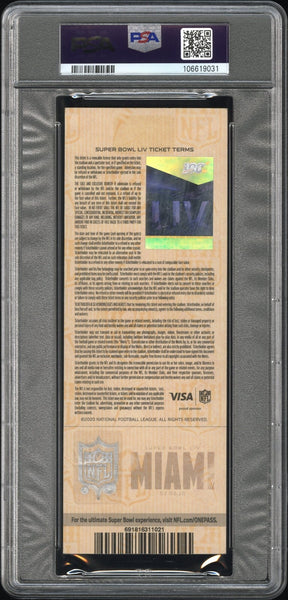 PATRICK MAHOMES SIGNED 2020 SUPER BOWL LIV 54 GREEN TICKET CHIEFS 49ERS PSA AUTO