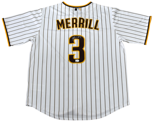 JACKSON MERRILL SIGNED SAN DIEGO PADRES #3 WHITE NIKE JERSEY MLB AUTH