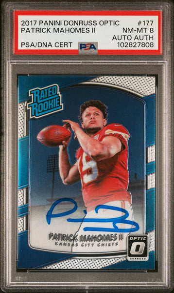 PATRICK MAHOMES SIGNED 2017 PANINI DONRUSS OPTIC RATED ROOKIE RC AUTO PSA 8