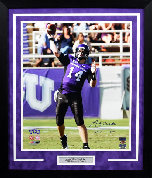 ANDY DALTON SIGNED TCU HORNED FROGS 16x20 FRAMED PHOTO W/ 2010 13-0