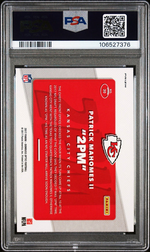 PATRICK MAHOMES SIGNED 2017 PANINI DONRUSS OPTIC AKA 2PM ROOKIE RC PSA 9 AUTO 10