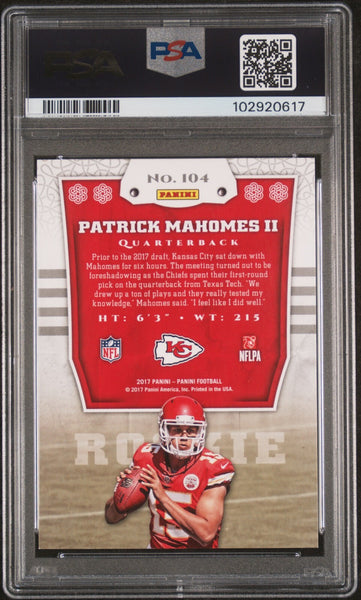 PATRICK MAHOMES SIGNED 2017 PANINI ROOKIE RC #104 AUTO PSA 9