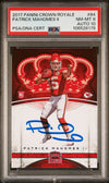 PATRICK MAHOMES SIGNED 2017 PANINI CROWN ROYALE #84 ROOKIE RC PSA 8 AUTO 10