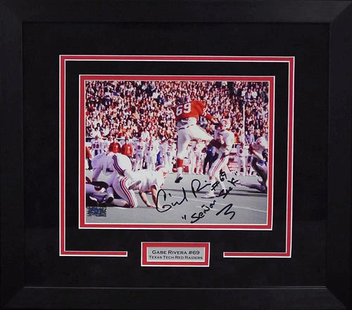 GABE RIVERA SIGNED TEXAS TECH RED RAIDERS 8x10 FRAMED PHOTO W/ SENOR SACK