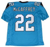 CHRISTIAN McCAFFREY SIGNED AUTOGRAPHED CAROLINA PANTHERS #22 BLUE JERSEY BECKETT