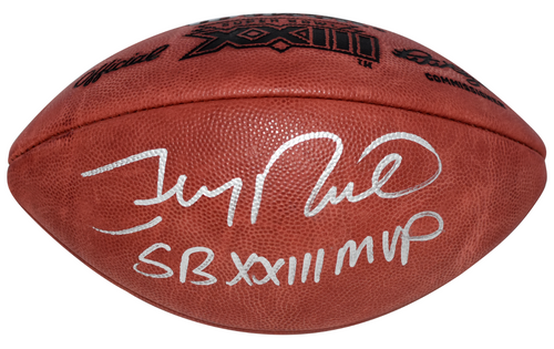 JERRY RICE SIGNED SAN FRANCISCO 49ERS SUPER BOWL XXIII WILSON FOOTBALL W/ SB MVP