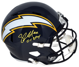 SHAWNE MERRIMAN SIGNED SAN DIEGO CHARGERS FULL SIZE SPEED HELMET W/ 05 DROY