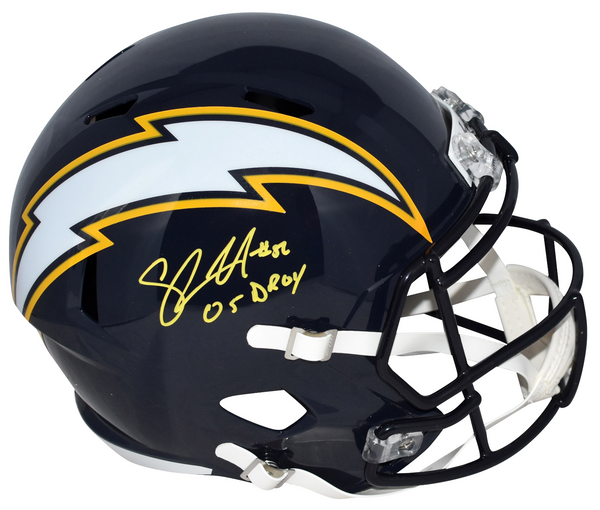 SHAWNE MERRIMAN SIGNED SAN DIEGO CHARGERS FULL SIZE SPEED HELMET W/ 05 DROY