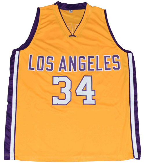 LOS ANGELES LAKERS SHAQUILLE O'NEAL SIGNED #34 GOLD BASKETBALL JERSEY BECKETT