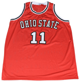 JERRY LUCAS SIGNED OHIO STATE BUCKEYES #11 RED BASKETBALL JERSEY W/ 1960 CHAMPS