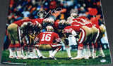 JOE MONTANA SIGNED SAN FRANCISCO 49ERS HUDDLE 16x20 PHOTO BECKETT