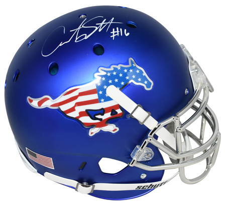 ERIC DICKERSON SIGNED SMU MUSTANGS RED CHROME AUTHENTIC HELMET W/ PONY EXPRESS