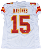 KANSAS CITY CHIEFS PATRICK MAHOMES AUTOGRAPHED #15 WHITE GAME CUT JERSEY BECKETT