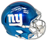 SAQUON BARKLEY SIGNED NEW YORK GIANTS CHROME FULL SIZE SPEED HELMET + 2018 OROY