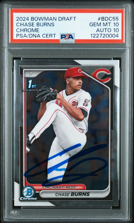 CHASE BURNS SIGNED 2024 BOWMAN DRAFT 1ST ROOKIE RC PSA AUTO AUTHENTIC