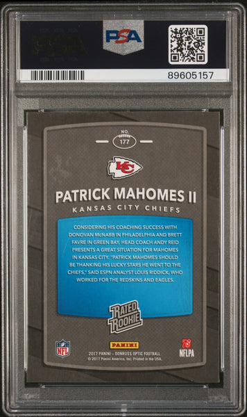 PATRICK MAHOMES SIGNED 2017 PANINI DONRUSS OPTIC RATED ROOKIE RC PSA 9 AUTO 10