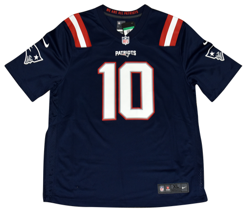 MAC JONES AUTOGRAPHED NEW ENGLAND PATRIOTS #10 NAVY NIKE GAME JERSEY BECKETT