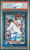 CHASE BURNS SIGNED 2024 BOWMAN CHROME BLUE REFRACTOR 1ST RC /150 PSA 9 AUTO 10