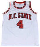 SPUD WEBB SIGNED NORTH CAROLINA NC STATE WOLFPACK #4 WHITE JERSEY JSA