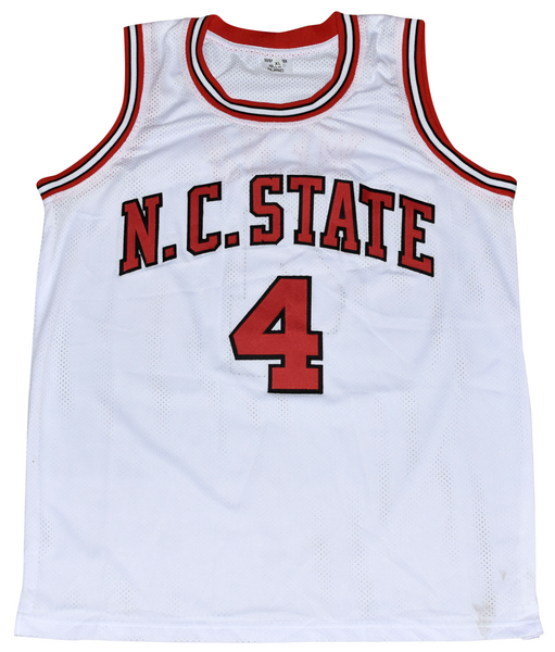 SPUD WEBB SIGNED NORTH CAROLINA NC STATE WOLFPACK #4 WHITE JERSEY JSA